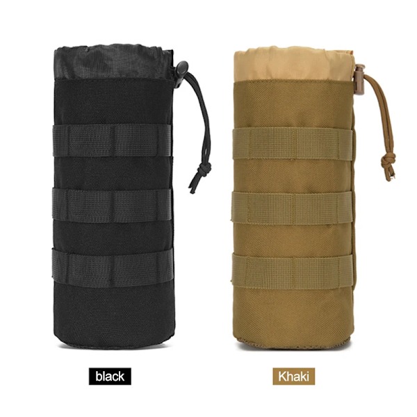 Taktisk Molle vannflaskepose Militær utendørs camping fotturer Snøring vannflaskeholder Multifunksjon flaskepose Khaki with strap