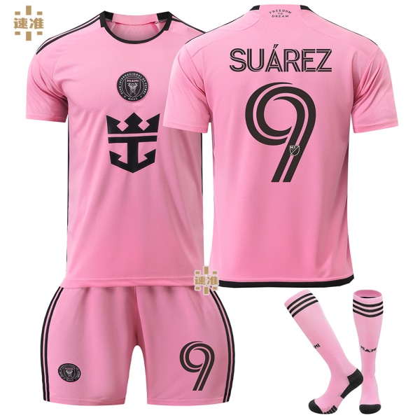 24-25 Miami hemtröja nr 10 Messi fotbollströja 9 Suarez tröja vuxna barn män och kvinnor rosa kostym Pink unnumbered socks 28 yards