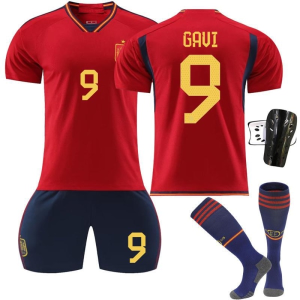 22-23 Spanien hemma röd nr 9 Gavi 7 Morata 10 Pedri 17 Fati World Cup set No. 9 with socks + protective gear #20