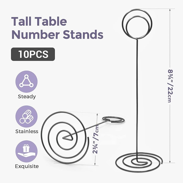 Bordnummerholder 10 stk. - 8,75 tommer bordkortholder høj bordnummerstand til bryllupsfest afslutningsreception restaurant hjem fotobillede Matt Black