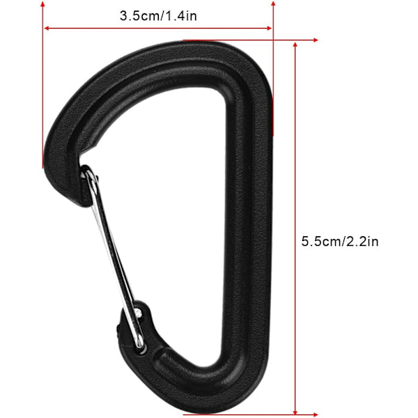 D-ring Karabinkrok, 20 st. Plastklämmor för Vandring, Nyckelringar, Utomhus