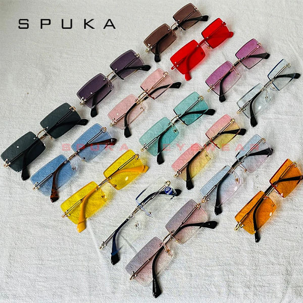 SPUKA #31274 Kehyksetön Suorakulmainen Naiset Miehet Muoti Aurinkolasit 17.Gold-Gradient Red