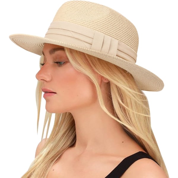 Damer Straw Panama Hat Fedora Strand Sol Hat Bred Brätte Straw Roll up Hat UPF 50+ Creamy White Band Beige Creamy White Band Beige One Size