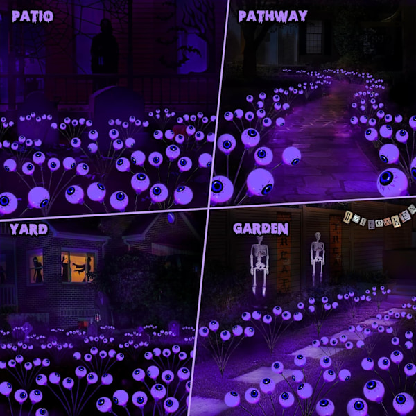 Lilla Solcelled Halloween Lys, 2 Pakker Totalt 12 LED Halloween Øjenlys, 2 Tilstande Vandafvisende Halloween Stilys Til Udendørs Have Græs 12 light box purple