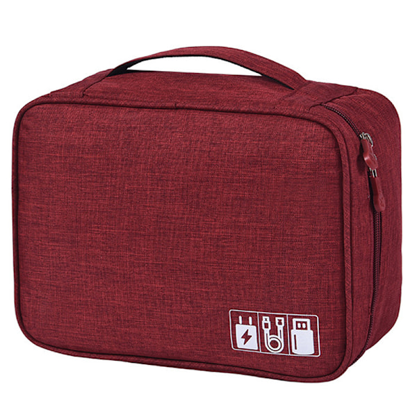 Kabeloppbevaringspose Bærbar USB-datakabelpose Svart 1 lag (24,5x10x18 cm) Wine red