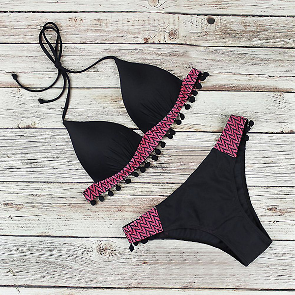 Bikinisett for kvinner med push-up og polstring - Badetøy for strand og svømming - Rosa Pink L