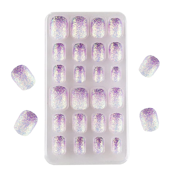 1 set 24 st Barnens naglar Korta omslag Falska naglar för små flickor Gradient purple