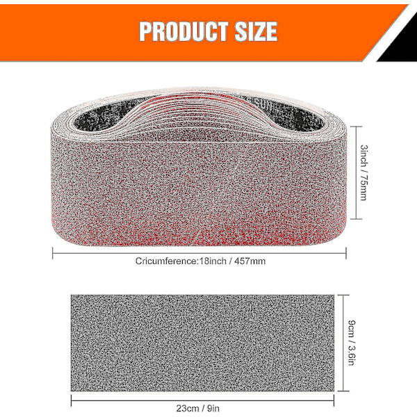 Slibebånd 75 X 457 Mm slibebånd - blandet sæt (2 x korn 60/80/120/180/240) til båndslibere (10 stk)