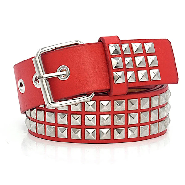 GAOKE Pyramid Rivet Waist Men & Women Studded Leather Belt Punk Rock Hardware with Pin Buckle Waist Black Jean 04 Red 04 Ed 110 cm