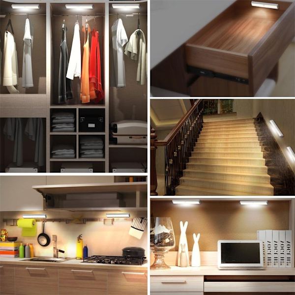 Bærbar liten LED-underlys med 10 LED-bevegelsessensor, oppladbar magnetisk stripe for skap