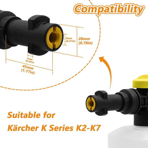 Til skumkanon til Karcher, skumkanonflaske med justerbar dyse, med Karcher K2-k7 højtryksrensere (750 ml)