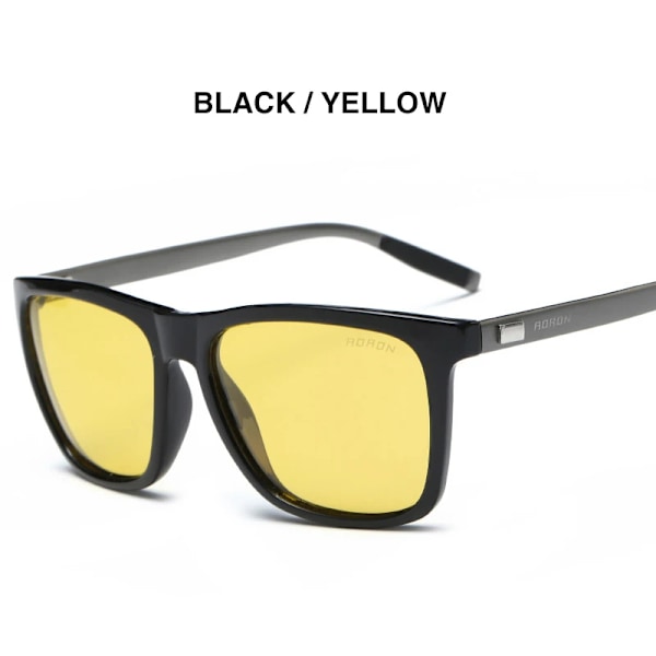 AORON Polariseret Solbriller Mænd Klassiske Kvadratiske Solbriller UV400 Spejl Aluminium Ben Briller Sort Gul Black Yellow Package 3