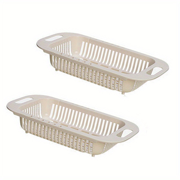 Hopfällbar diskhoavloppskorg multifunktionell frukt- och grönsakstvättkorg diskställ för avrinning förvaringsställ i pla Beige 2pcs