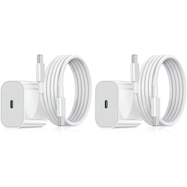 2-pakning - Lader for iPhone - Hurtiglader - Adapter + Kabel 20W Hvit White 2-Pack Samsung 25W