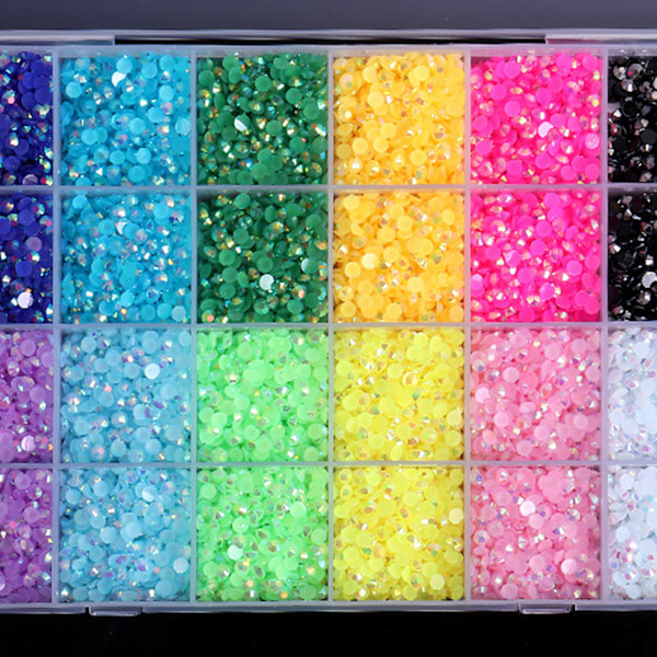 Harpiks Glitter 3D Rhinestones AB Flat Back Skinnende Steiner Neglekunst Blandet Pakke Negleperler Krystall Strass Tilbehør 0.27 64