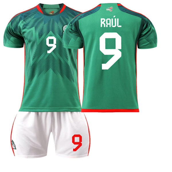 22-23 Mexiko fotbollströja nr 14 hem 16 tröja grön 9 Raul 22 Lozeno kostym original strumpor 2223 Mexico Home No. 9 #XS