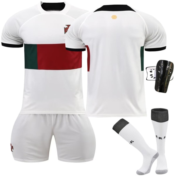 VM-landslaget 2022 Portugal borta vit nr 7 Ronaldo fotbollsdräkt kortärmad träningsdräkt No size socks + protective gear #26