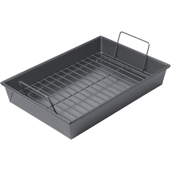 Professionell Rostpanna med Non-Stick Galler, 13 tum x 9 tum, Grå