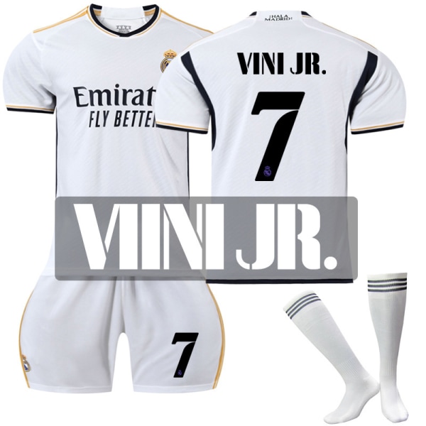 23-24 Real Madrid fotbollsdräkt 20 Vinicius 10 Modric 9 Benzema nr 7 Hazard tröja version New home number 7 + socks M