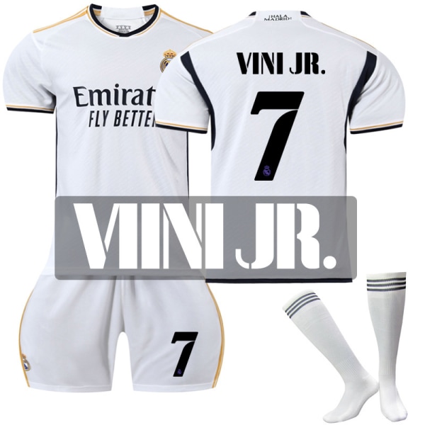 Real Madrid fotbollströja 2023-24 20 Vinicius 10 Modric 9 Benzema nr 7 Hazard tröja version New home number 7 + socks S