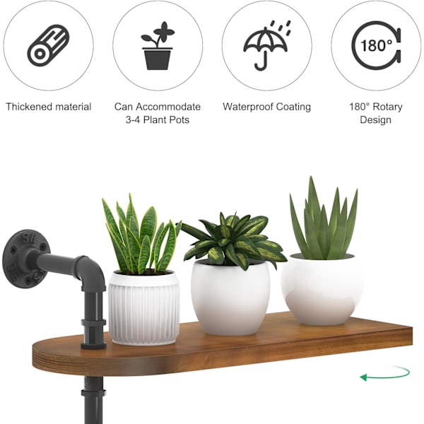 3-vånings roterande fönsterplantställ, trä inomhusplantställ, väggplantställ, optimal ljus exponering för flera inomhusväxter, förbättra heminredningen