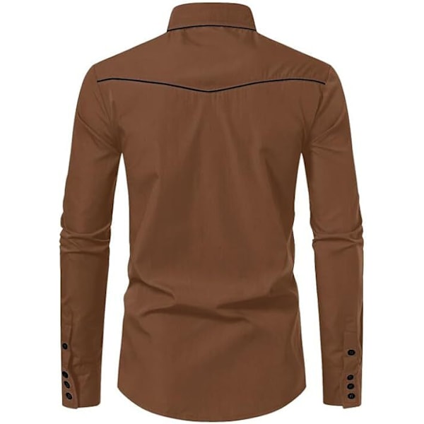 Herrar Western Cowboy Skjorta Mode Slank Passform Design Kaffe1 Coffee1 XL