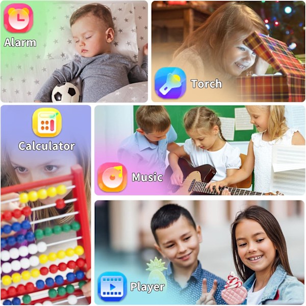 Smartklocka för barn med 24 spel, väckarklocka, pekskärm, kalender, kamera, musikspelare, tidsvisning, video, leksaker för pojkar 3-12 år