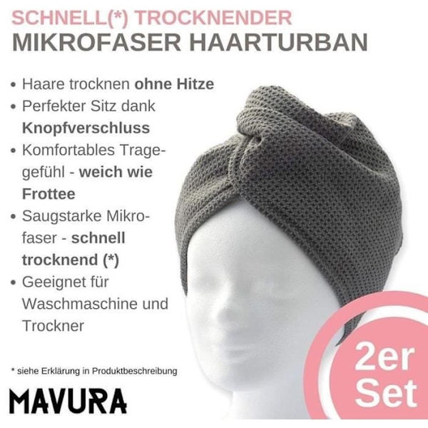 MAVURA-turbaanipyyhe »Turbaanipyyhe hiuksille Mikrokuituinen hiuspyyhe Kuivauspyyhe kuiville hiuksille