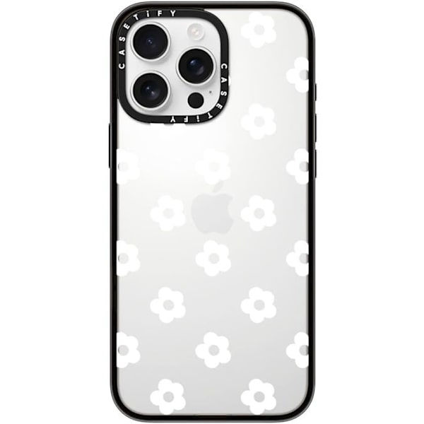 CASETiFY Kompakt iPhone 16 Pro Max Skal [1,2 m. 2X Militärklassat Fallskydd/Smal/Lättvikt] - Ditsy Daisies - Vit - Klar Svart