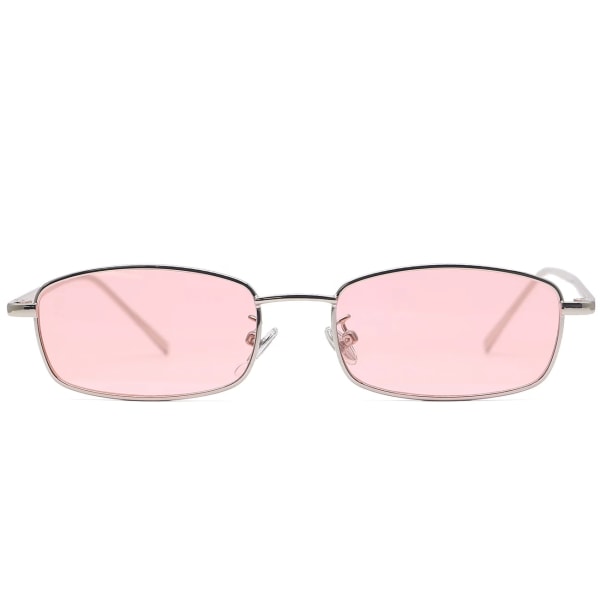 2024 Retro Små Solbriller Gull Metallramme Rektangel Tilpasset Logo PC Solbriller for Jenter Menn Kvinner lentes de sol UV400 Silver Pink