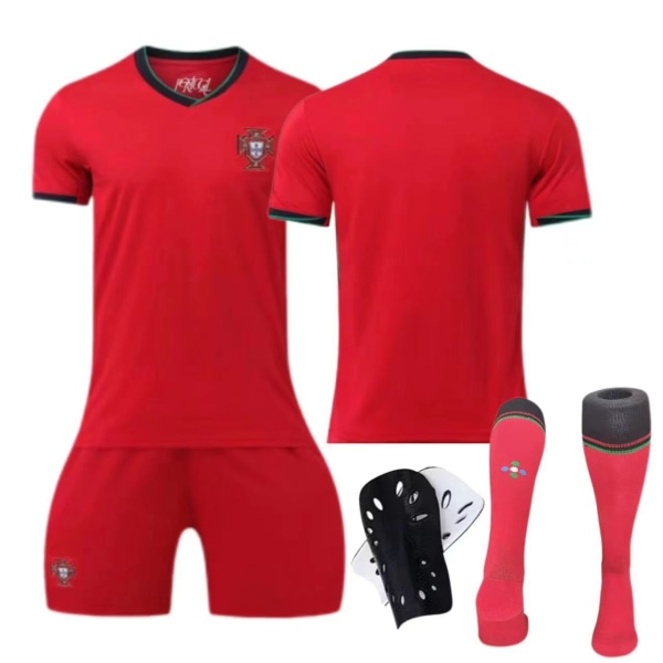 Europeiska cupen - Portugal hemmatröja nr 7 Ronaldo barn- och vuxenkläder fotbollströja Size 7 socks + protective gear 16【Children】