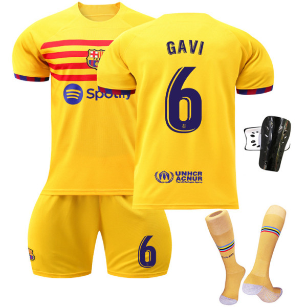 2022-23 Barcelona tre borta gul nr 9 Lewandowski 6 Gavi fotbollströja Katalonien element tröja No. 10 Fati with socks +  gear #22