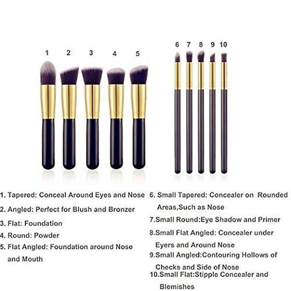 Makeup-børster 10 stk. - Sort/Guld