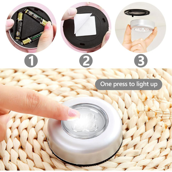 Pack Touch-aktiverade LED-trycklampor, trådlösa touch-nattljus, batteridrivna trycklampor, under skåpsbelysning