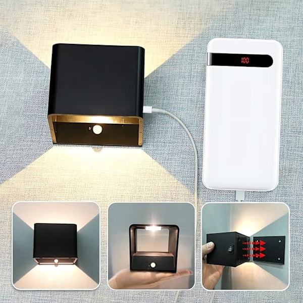 Uppladdningsbar vägglampa inomhus med rörelsesensor, 5W LED svart