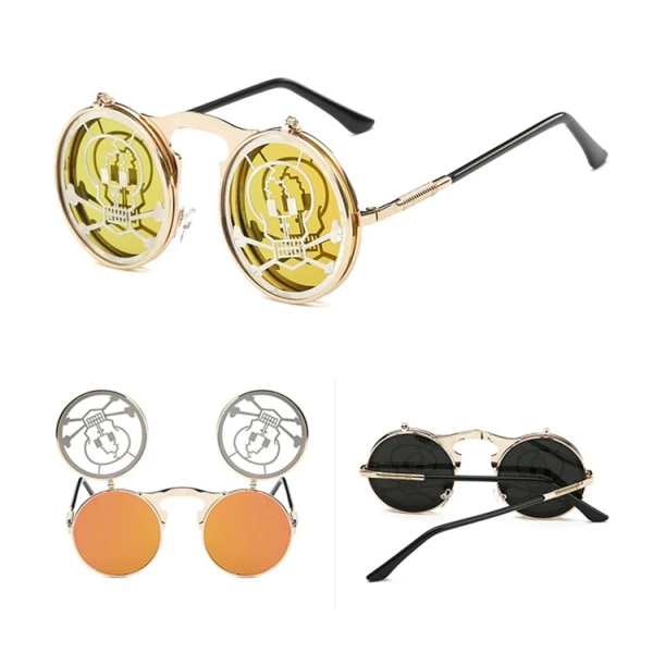 Retro-henkilöllisyyden heijastavat uudet miesten metalliset aurinkolasit Steampunk-käännettävät aurinkolasit 2024 C5  Picture Color Round Sunglasses
