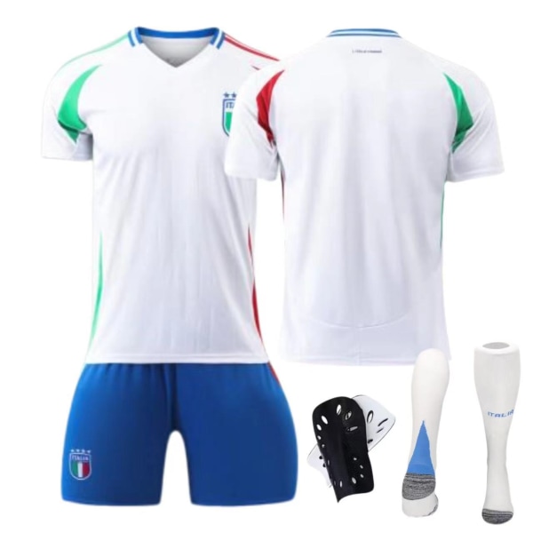 24-25 Italien bortaställ nr 14 Chiesa 18 Barella barn vuxen kostym fotbollströja Size 18 socks + protective gear 24