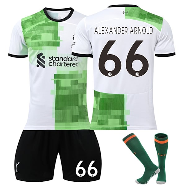 Liverpool 23-24 udebanetrøje grøn nr. 11 Salah 27 Nunez 66 Arnold børnefodboldtøj No. 66+socks XL