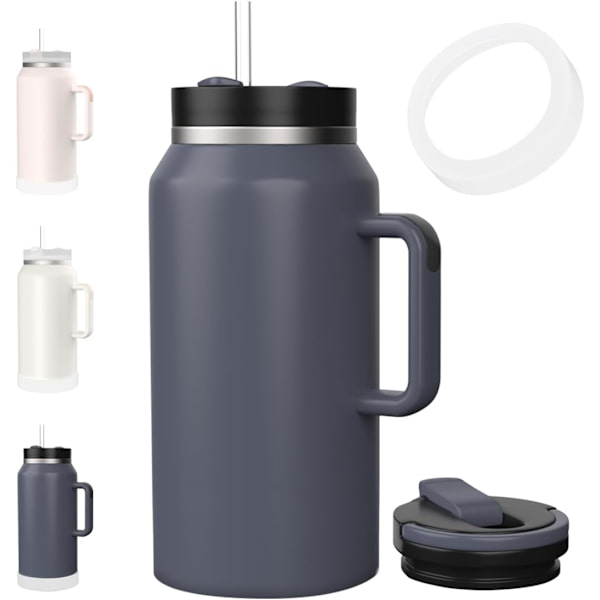 Vannflaske 64oz Tumbler med Håndtak og Sugerør Halv Gallon Isolerende Rustfritt 2