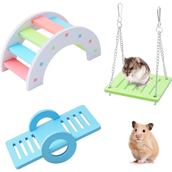 Ocean 3-Pack Hamster Toys, Rainbow Bridge and Swing, Climbing and