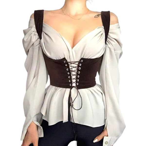 AGRAH Naisten Pitsikorsetti Bustier Sexy Vyötärövalmentaja Bustier Steampunk Aluskorsetti Ruskea Pieni