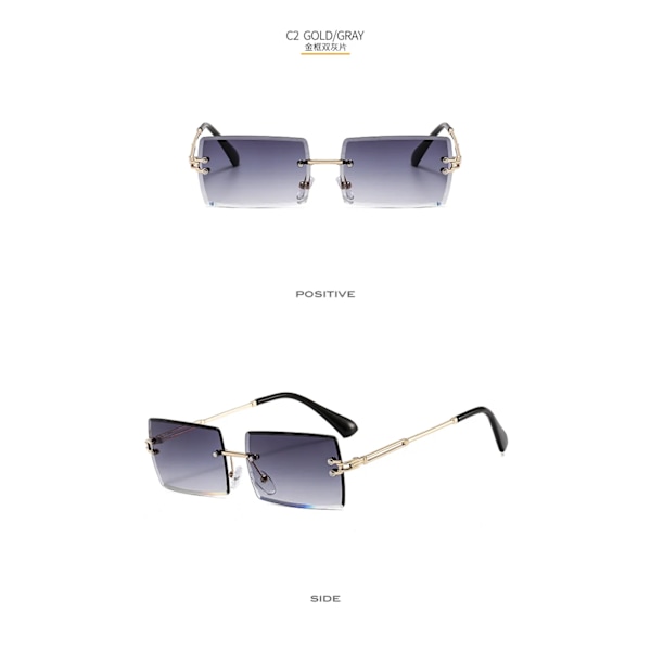 GGJH1520 Unisex rimless solbriller vintage rektangulære firkantede briller retro dame og herre solbriller 2024 C2
