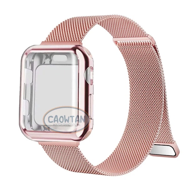 Milanese fodral + armband för Apple Watch Band Ultra 49MM 41mm 40mm 44mm 38mm 42mm TPU-skärm Iwatch Series 9 8 7 6 SE 5 4 Correa 45mm rosa rose pink 45mm-Series 9 8 7