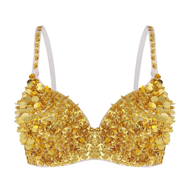 Kvinners Tribal Glitter Sparkle Belly Dance Pearl Bar Bra med Paljetter Blå Blue 36/80