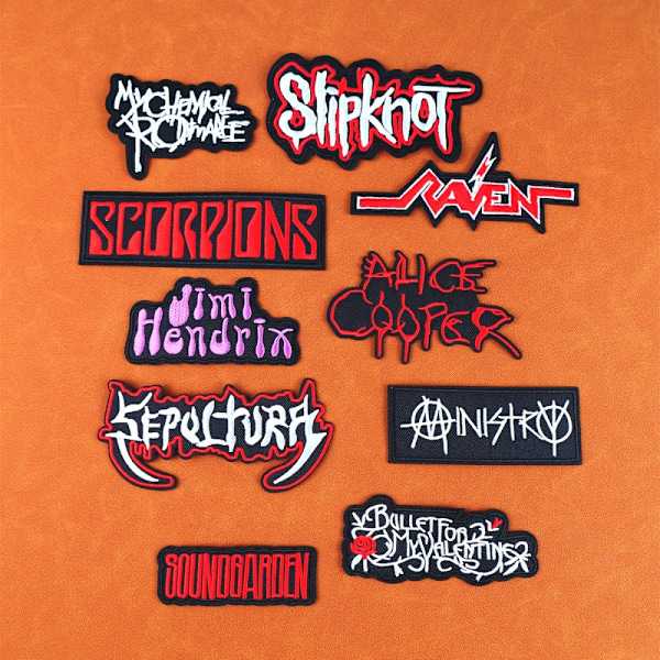 10 st Band Rock Patch Musiklappor Stryk-på Märken Ränder Broderade Applikation Kläder Dekaler Aa010