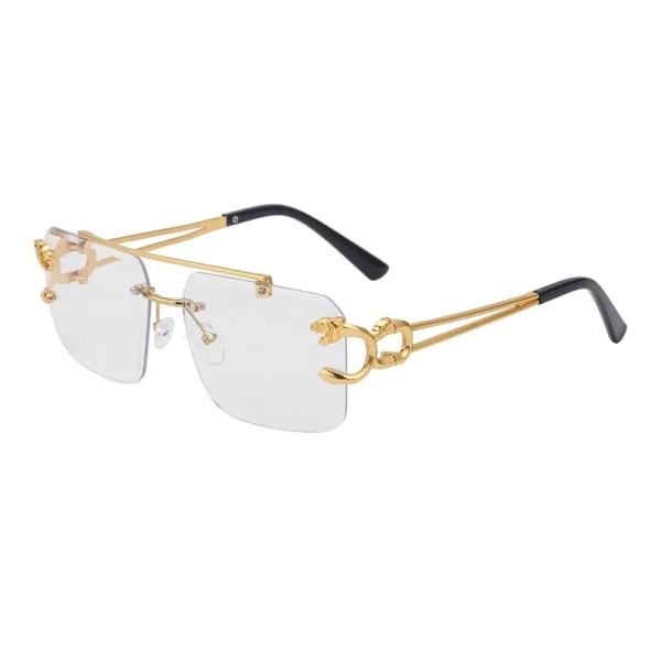 2024 Billiga Fashion Vintage Leopard Head Dubbel Brygga Snygga Ramlösa Solglasögon UV400 Skydd Dam Solglasögon Gradient Gray N5 Rimless Shades