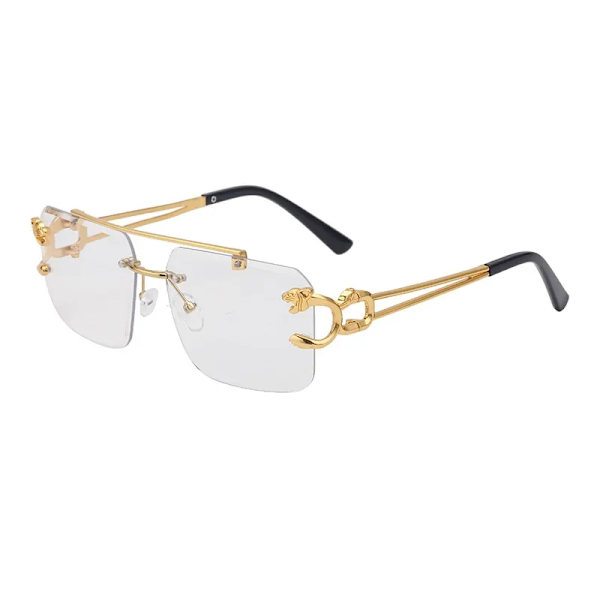 2024 Halvat muodikkaat vintage-leopardipää kaksoissilta tyylikkäät kehyksettömät aurinkolasit UV400-suojalla naisille Clear N5 Rimless Shades