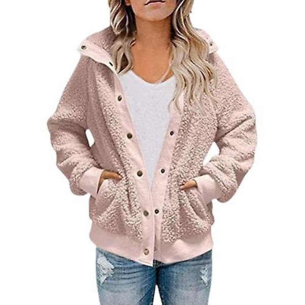 Damer Vinter Langærmet Jakke Frakke Lommer Varmt Fleece Black XL