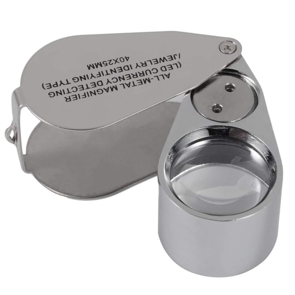 Juveler Loupe 40X Forstørrelse Metal Foldbar Loupe med LED &