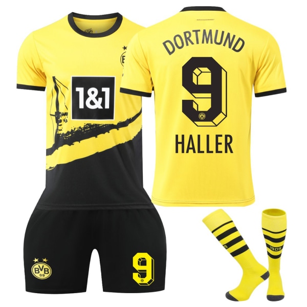 23-24 Dortmund hemmatröja nr 11 Reus fotbollströja 9 Allais 22 Bellingham barn tröja set No. 9 protective gear with socks XS